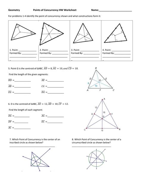 geometry points of concurrency worksheet